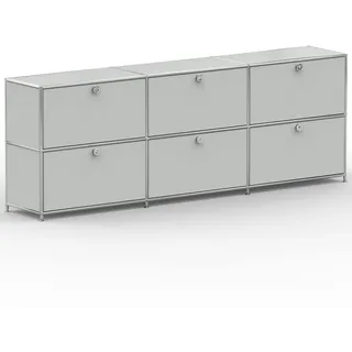 SYSTEM8X Sideboard 02103 Lichtgrau 227x40x80cm - Modernes Chrom Design mit 6 Schubladen, Stellfüße - Für Wohnzimmer, Büro, Praxis