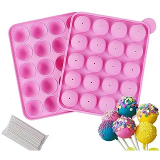 LuxusKollektion Cake-Pop-Form Silikon Lollipop Form 20 Sticks rund, (1-tlg) rosa