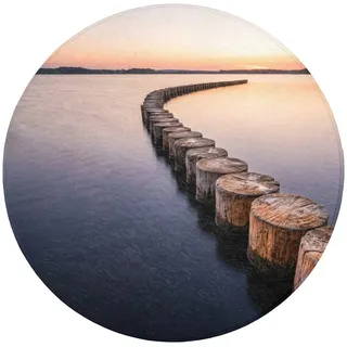 OnlyWow Badematte Holz - Pfähle - Wasser, Höhe 10 mm, Polyester, Rund, Badezimmerteppich, Badteppich, Rutschfest, Badvorleger, Waschbar Rund | 70 cm x 70 cm x 10 mm