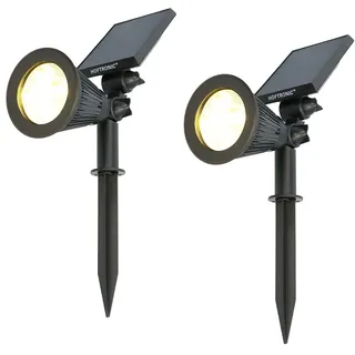 HOFTRONIC - Solar Gartenstrahler mit Bewegungsmelder IP65 Wasserdicht LED Solarlampen für Außen Solarleuchte 2 Stücke mit Erdspieß Solar Strahler Wintersolar Solarpanel Warmweiß Garten Solarstrahler
