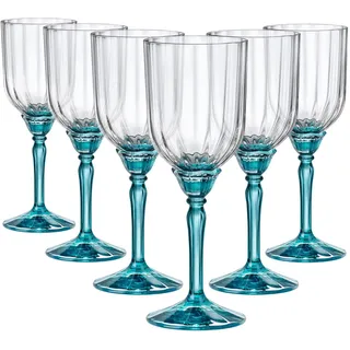 Bormioli Rocco Florian Cocktailgläser, 245 ml, Blau, 6 Stück – Altes Art Deco Glas Cocktail Wein Gin Margarita Trinkgläser Set Geschenk