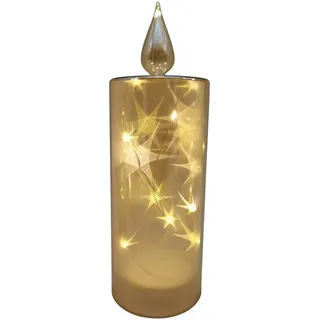 X-Mas Led-Kerze, Gold, Metall, Kunststoff, Glas, 27 cm, Stufenschalter, Timerfunktion, Dekoration, Weihnachtsdekoration, Weihnachtsbeleuchtung