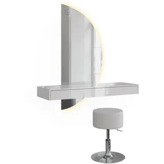 Vicco Schminktisch Sherry, Weiß Hochglanz, 100 cm mit LED-Spiegel und Hocker