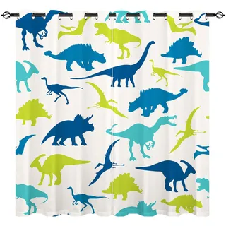 YUANZU Kinder Dinosaurier Vorhänge Jungen Bunte Dino Tiere Ösen Gardinen mit Blickdichte Vorhang Kälteschutz Blackout Curtain Kinderzimmer Schlafzimmer Verdunkelung Fenster, 2 Stück, H 175 x B 140 cm