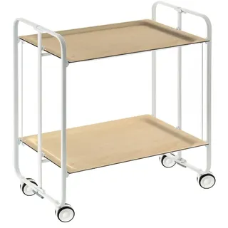 DON HIERRO - Servierwagen weiß, klappbar, 2 Böden. Rollwagen Bauhaus-Buche