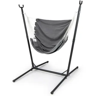 COSTWAY Hängesessel mit Gestell, Hängeschaukel 6-Fach höhenverstellbar mit Seitentasche, Hängestuhl Bis 120kg belastbar, Indoor & Outdoor Hängesitz für Wohnzimmer, Schlafzimmer, Terrasse, Garten