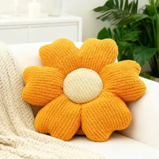 GZWY Blumenkissen, 50cm Gänseblümchen Kissen Plüsch Deko Kissen Blumen, Blumenboden Kissen Tatami Blumenförmiges Bodenkissen für Deko Zimmer Schlafzimmer Sofa Stuhl Heimdeko (Orange)