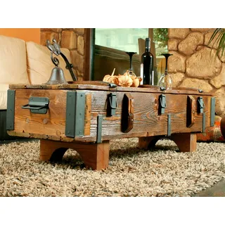 Handgefertigter Vintage Couchtisch Truhe Beistelltisch Sofatisch Holzmöbel Antik