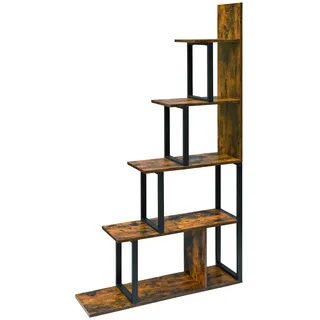 MODERION Regal, Wandregal,Bücherregal mit 5 Ebenen, Leiterregal,für Wohnzimmer, Schlafzimmer, Küche, T-förmiges Design,(160 x 90x25 cm) (Braun)