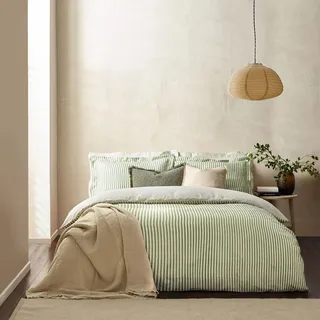 Yard furn Hebden Mélange Stripe Baumwolle Bettbezug Set – Ultraweiche Wendbare Gestreifte Bettwäsche (Wald – Doppelbett – 200x200cm)