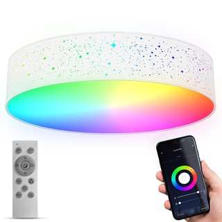 LED WIFI Deckenleuchte Stoff Smartdeckenlampe RGB CCT 30W 49cm App Fernbedienung