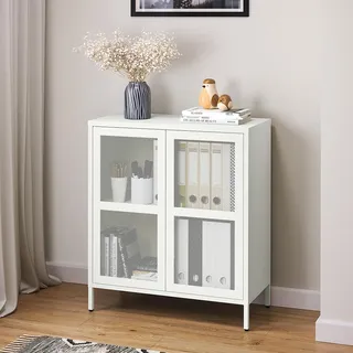 skølm Zephyr Metall Kommode, Sideboard, Weiß, mit Füßen, Push-to-Open | Mehrzweckschrank mit flexiblem Einlegeboden, Metallschrank, 2 Fächer, Industrial Highboard, Flurschrank, Stauraumschrank