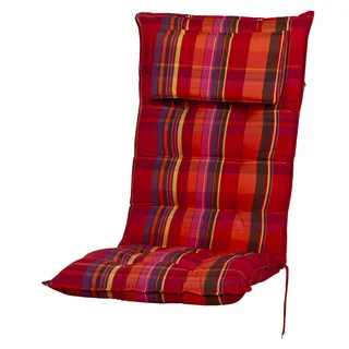 Sun Garden Hochlehnerauflage Hochlehner Sylt 10532-310 rot-orange kariert 118x49x8 cm Sun Garden, (1 St), Eckhaltebänder mit Bindebändern rot