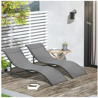 Outsunny Gartenliege Sonnenliege Stoffliege ergonomisch Aluminium Texteline Dunkelgrau, Liegestuhl-Set, 2 St., 2er Set Gartenliegen, S-förmiges Design, faltbar, leicht, keine Montage erforderlich grau