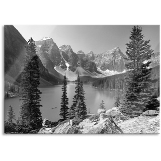 Pixxprint Glasbild Moraine Lake kanadische Berge, Moraine Lake kanadische Berge (1 St), Glasbild aus Echtglas, inkl. Aufhängungen und Abstandshalter bunt|schwarz 100 cm x 70 cm