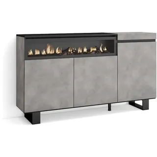 SKRAUT HOME Sideboard, Anrichte, Schrank, Küche, Schrank, Flur, 150x35x87cm, 3 Türen, Elektrischer Kamin, Industriedesign, Moderner Stil, Zementgrau _ 68_4