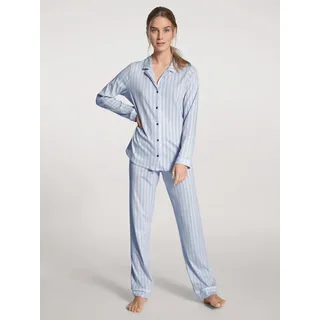 Pyjama CALIDA "Sweet Dreams" Gr. XS (36/38), blau (peacoat blue) Damen Homewear-Sets Pyjamas durchgeknöpft, Reverskragen, gestreift