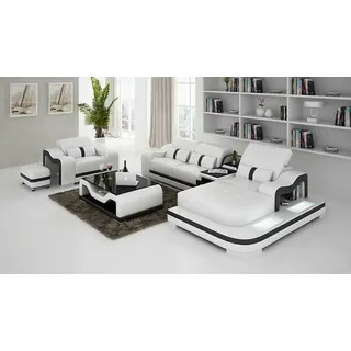 JVmoebel Polstergarnitur Moderne Sofagarnitur aus Leder und Textil mit Chaiselongue und USB, (Sofagarnitur 3+1+Chaiselongue "Berlin VI), Made in Europa braun