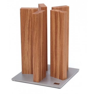 KAI magnetischer Messerblock Stonehenge aus Eiche mit Edelstahlboden - Premium Holz - Platz für 10 Messer - Abmessung 21 x 21 x 28-30 cm