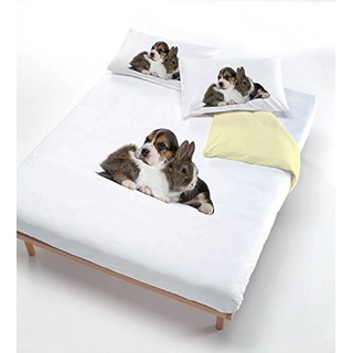 Digital cp-dig-2p Bettbezug, 100% Baumwolle, Doppelbett 501 Hund Kaninchen (250 x 200 cm + 2/52 x 82 cm) braun