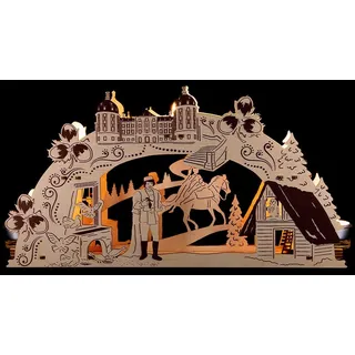 Erzgebirge Palast Saico Schwibbogenleuchter DREI Haselnüsse für Aschenbrödel - 37x20 cm