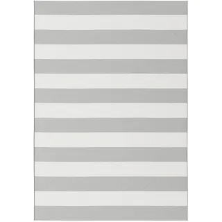 mokebo Outdoor Teppich 'Der Gestreifte' XXL (200x290 cm) extragroßer Terrassenteppich, wetterfest & lichtecht, Teppich-Aufleger für Balkon, Terrasse und Garten, Grau Weiß