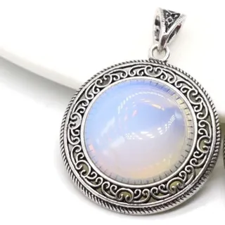 ARTQ Damen Edelsteine Ketten Runde Form Opal Naturstein Halskette Statement Chakren Kristall Edelstein Lünette Stein Anhänger Halskette Valentinstagsgeschenk Schmuck Für Männer Und Frauen