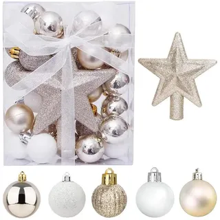 luxuskollektion 30 Mini Weihnachtskugeln 3CM Christbaumkugeln Weiß Gold Glitzernd Matt