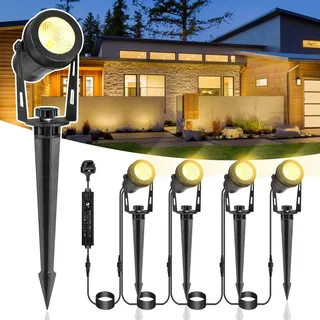 IRISECO Gartenbeleuchtung mit Strom, 4er Gartenstrahler mit Erdspieß, 3W Gartenlampen Warmweiß IP65 Wasserdicht für Rasen, Haus, Hof, Baum, Hinterhof, Terrasse (1200LM)