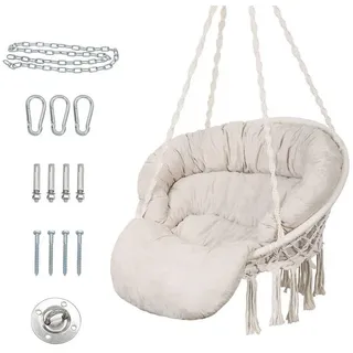LuxusKollektion Hängesessel Hängesessel Makramee Bohemian Kissen Indoor Outdoor 150kg Beige beige