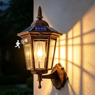 Yarteim Solarlampen für Außen mit Bewegungsmelder, Retro Aussenlampe Außenwandleuchte, LED Solar Wandleuchte, IP65 Wasserdicht Außenleuchte mit Bewegungsmelder für Veranda, Terrasse und Hof