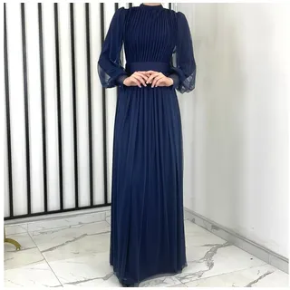 fashionshowcase Tüllkleid Damen Abendkleid Maxilänge Abaya-Stil - Modest Mode vollständig blickdicht & bedeckt blau 36(EU 34)