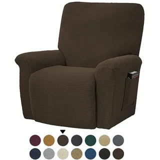FANSU Stretchhusse für Relaxsessel Sesselbezug, 1 Sitzer Sesselschoner für Recliner Stuhl Sessel, Einfarbig Jacquard Stretch Sofabezug, Dick Elastisch Bezug für Fernsehsessel Liege (Braun)
