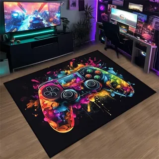 Gaming Bereich Teppich Kinderteppich Jungen Kinder 3d-gedruckter Neon-spiele Cool Graffiti Gaming Gamer Muster Sofa Bett Teppiche Gaming Schlafzimmer Gaming Zimmer Deko Carpets (Farbe,100x120cm)