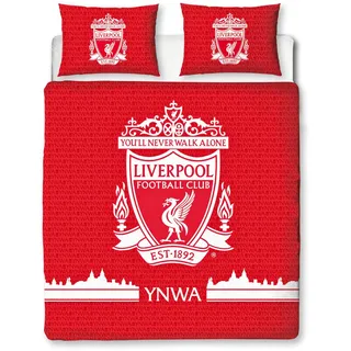 Liverpool FC Character World Offizielles Bettwäsche-Set für Doppelbett, Farbdesign, wendbar, 2-seitig, Fußball-Bettwäsche, offizielles Lizenzprodukt, inklusive passenden Kissenbezügen