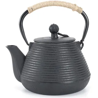 MILVBUSISS Gusseisen Teekanne mit Warmhalter, 1000 ml Teekessel sicher für den Herd mit Teesieb für lose Blätter, japanische Teekanne mit emaillierter Innenseite, 35 Unzen, Schwarz