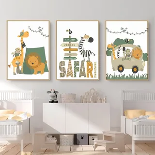 CULASIGN 3er Set Bilder Kinderzimmer Deko, DIN A4 Kinderposter, Poster Babyzimmer Waldtiere Wandbilder, Tiere Kinderbilder OHNE Rahmen, Wandposter Jungen und Mädchen (DEF,50x70cm)