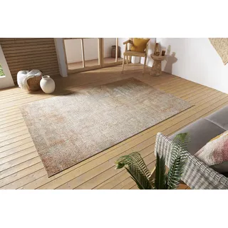 Nouristan Gizeh In- & Outdoor Teppich Flachgewebe – Modernes Design, Vintage Optik, Used Look, Waschbar, Wetterfest & UV-beständig für Balkon, Terrasse, Garten, Wohnzimmer – Creme Rot, 75x120cm
