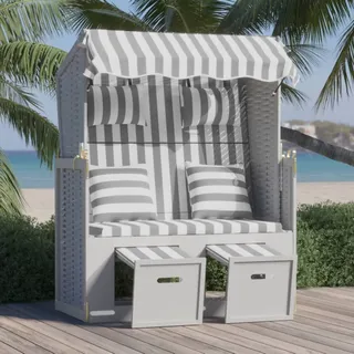 Strandkorb Mit Kissen Poly Rattan Und Massivholz Grau & Weiß