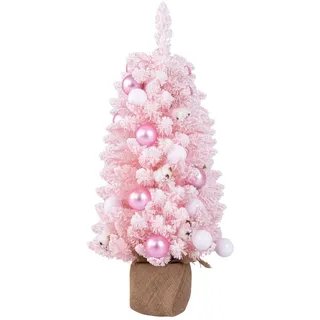 GYMAX Künstlicher Weihnachtsbaum 90cm, Kleiner Dekobaum, Tannenbaum mit natürlichen Baumwollbällchen & Dekorativen Kugeln, Christbaum mit 136 Spitzen, Kunstbaum für innen (Rosa)