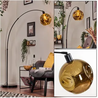 hofstein Bogenlampe Stehlampe aus Metall/Glas in Schwarz/Goldfarben, verstellbare Stehleuchte mit Marmorfuß und Fußschalter (25 cm), E27 schwarz