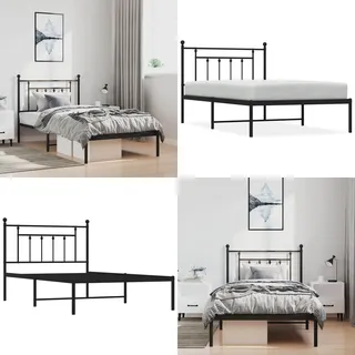 Bettgestell Mit Kopfteil Metall Schwarz 100x200 Cm - Metallbett - Kopfteil