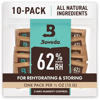 Boveda zur Aufbewahrung von Kräutern | 2-Wege-Feuchtigkeitsregulierung mit 62% relativer Feuchtigkeit | Größe 4 schützt bis zu 15 g Blüten | verhindert den Verlust von Terpenen | 10 Stück