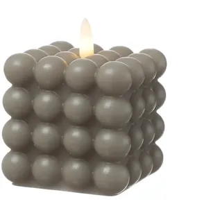 LED Kerze Bubble Würfel Cube Kerze Echtwachs 3D Flamme H: 9,5cm Timer braun