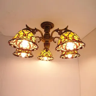 Tiffany-Stil Deckenleuchte, 3 flammige, 5 flammige, Vintage Glasmalerei Deckenlampe, Retro Dekoration Pendelleuchte Hängelampe Für Wohnzimmer Schlafzimmer Esszimmer,220V,28