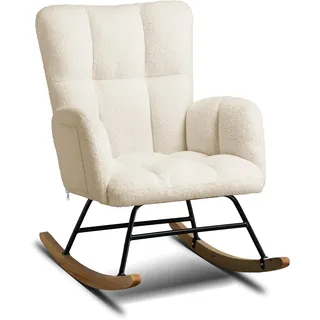 COMHOMA Schaukelstuhl, Relaxsessel mit Armlehnen, Ohrensessel aus Teddy-Plüsch Schaukelsessel, bis 150 kg belastbar, sonnenliege gartenliege für Schlafzimmer, Wohnzimmer, Stilvolles Design Beige