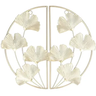 Gold Wanddeko Metall 3D Wandskulpturen, 2 Stück Ginkgo Blatt Wanddekoration, Goldene Hängende Dekoration, Runde Wand Dekoration Wohnzimmer Schlafzimmer Hintergrund Wanddekoration Muttertag Geschenk