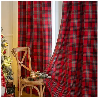 Jibenhome Vorhang Weihnachtsvorhänge Ösen Vorhang Rot-Grün Kariert Scheibengardine, (2 St), für Weihnachts-, Winterparty-Dekor, Heimtextilien rot