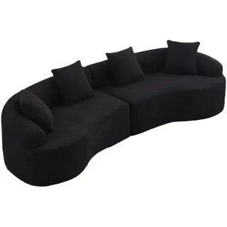 STILVORA Ecksofa Chenille Schwarz, 4-Sitzer, modular, geschwungene Form