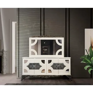 Xlmoebel Sideboard Elegante Kommode mit Spiegel im Barock-Rokoko-Stil (Sideboard mit Spiegel, Anrichte mit Spiegel), Hergestellt in Europa schwarz|weiß
